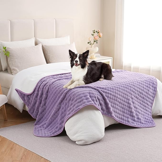 Yaning Waterproof Blanket for Bed Couch Sofa Car, Soft Leakproof Dog Blanket with 3D Bubble Pattern, Reversible Water Proof Pet Blankets for Dogs Cats Puppies (60"x80", Dusty Purple)