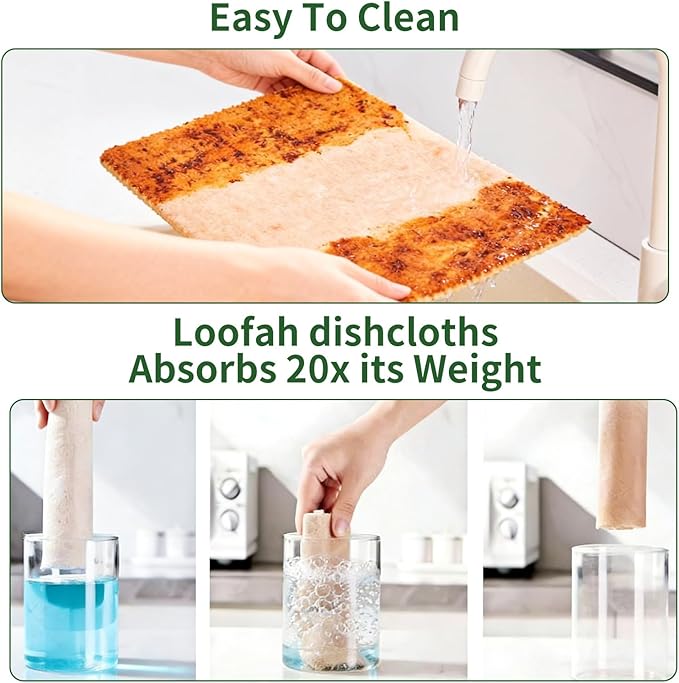 LNTPIP 15 Pack Reusable Kitchen Rags for Counter, Made of Degradable and Compostable Loofah Fiber, 7.87"*7.87" Soft and Odor-Free, no Deformation, no Shrinkage After Drying