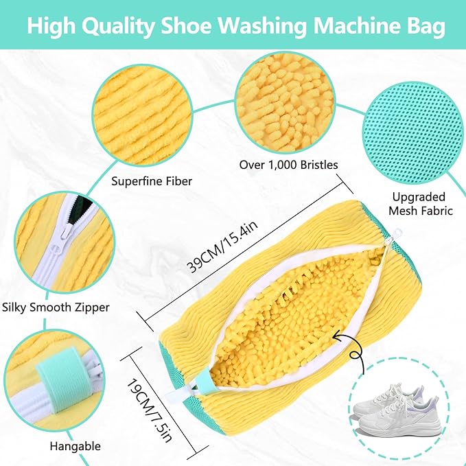 Shoe Washing Machine Bags 2Pcs, Shoe Cleaning Bag, 5-Size Laundry Bags- Reusable Washer & Dryer Safe for All Sneakers/Boots Machine Washable Laundry Kit