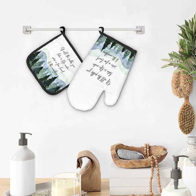 Rustic Mountain Cabin Decor Oven Mitts and Pot Holders Sets, Forest Camper Gifts Kitchen Accessories Sets, of All The Paths You Take in Life Heat Resistant Oven Glove Potholders for Kitchen