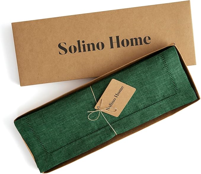 Solino Home Linen Cloth Placemats Set of 4-100% Pure Linen Hemstitch Forest Green Placemats 14 x 19 Inch - Milan Hemstitch Table Place Mats for Winter, St Patricks Day