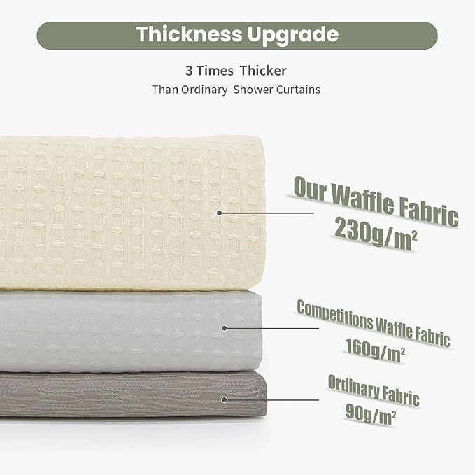 Inhousolu Fabric Shower Curtain Waffle Weave, 230 GSM Heavy Duty, Weighted Hem, 14 Metal Hooks, Water Repellent, Machine Washable, Hotel Spa Luxury Bath Curtain Set, 72 x 78 Inch, Ivory