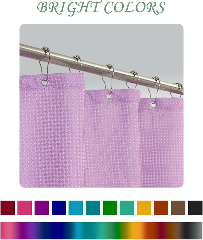 ggaimwf 72x96 Inch Solid Color Shower Curtain for Bathroom Waffle Bath Water Resistant Fabric Curtains Lilac Pink Modern Thick Shower Stall Curtain with Metal Hooks
