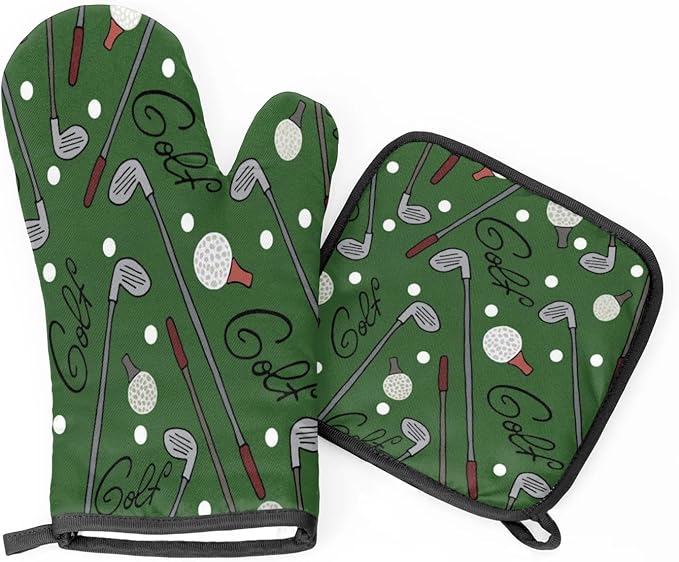 Oven Mitts and Pot Holders Sets of 2,Sport Golf Heat Resistant Kitchen Oven Gloves Potholder for Baking Grilling BBQ Cooking