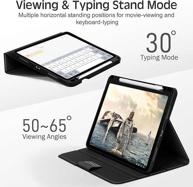 KingBlanc Case for iPad Pro 13-inch (M5 2025, M4 2024) with Built Pencil Holder, PU Leather Smart Stand Cover, Auto Sleep/Wake, Supports Pencil Pro/Pencil (USB-C), Multi-Viewing/Drawing Angles, Black
