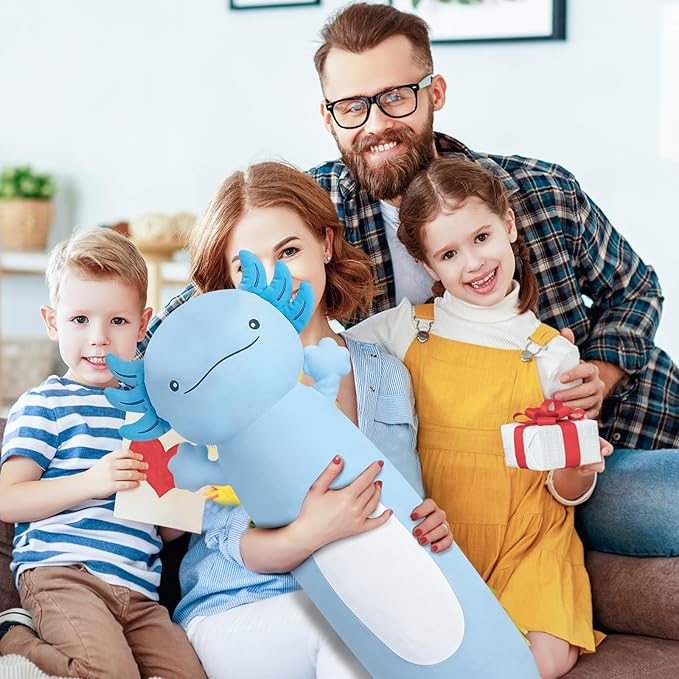 Dalmao 36 inch Cute Giant Blue Axolotl Plush Soft Body Pillow, Large Axolotl Stuffed Animals Toy, Squishy Plushies Gifts for Kids Boys Girls Birthday, Valentine's