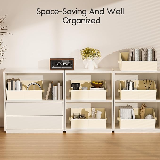 Homsorout Large Closet Organizers and Storage Bins - 10 Pack Trapezoid Storage Baskets for Shelves, Foldable Fabric Basket with Handles Ideal for Closet, Basket, Wardrobe and Shelf Storage, Light Grey