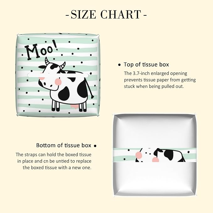POIUBLE Leather Tissue Box Holder Cute Cow on Stripes Tissue Box Cover Square Waterproof Tissue Holder Organizer Modern Napkin Holder for Bedroom Dresser Night Stand Office Desk