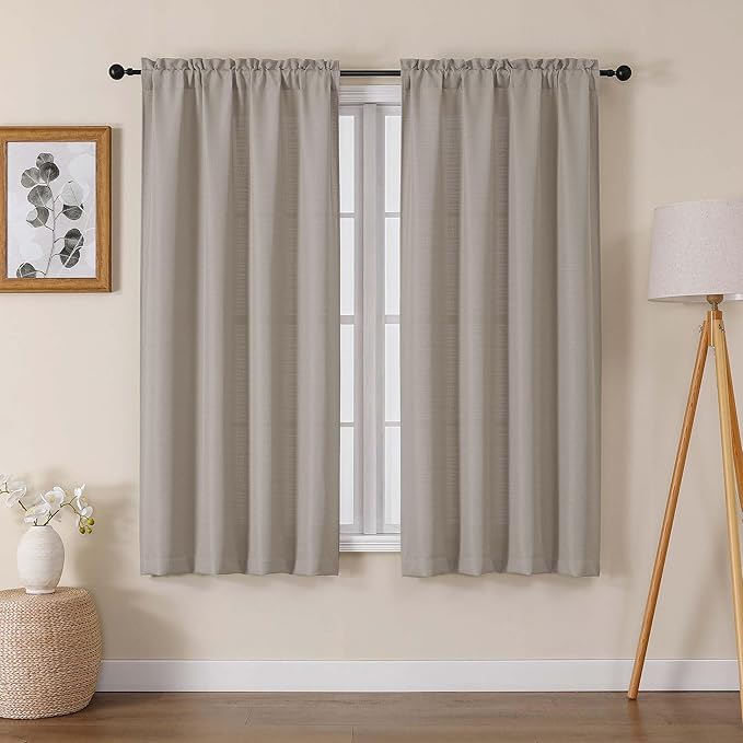 Lecloud Bessie Stone Curtains 63 Inch Length 2 Panels, Light Filtering Curtains for Bedroom, Faux Linen Textured Rod Pocket Curtain Drapes, Window Treatments for Living Room, Each 40 W x 63 L