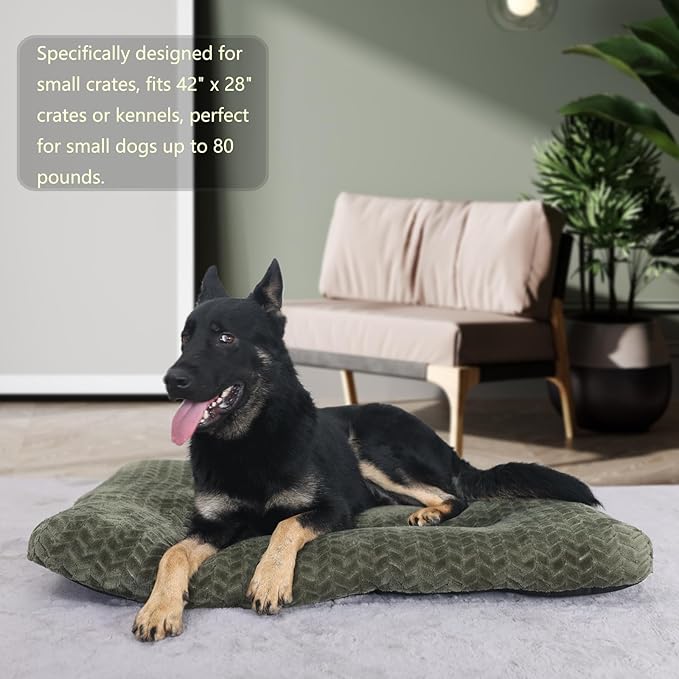 Necesitar Large Dog Crate Bed 42 Inch Washable Soft and Fluffy Dog Mats for Cages Up to 90 lbs Pet Pillows for Crate Tire Printing Olive Green
