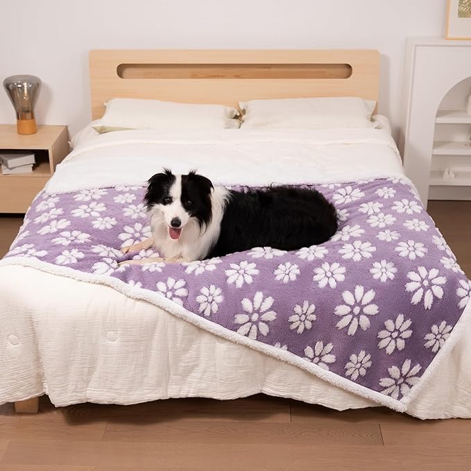 Yaning Waterproof Blanket for Dog Puppy Cat, Cute 3D Textured Flower Dog Blanket for Bed Couch Sofa, Soft Liquid Pee Proof Pet Furniture Protector, 30"x40", Purple