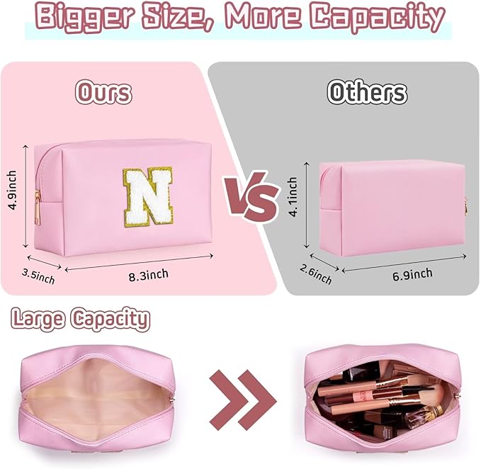 TOPEAST Makeup Organizer - Initial Makeup Bag, Desk Organizer Small Cosmetic Bag Desktop Cosmetic Organiser (Pink N)