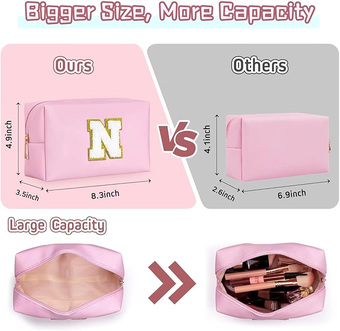 TOPEAST Preppy Makeup Bag, Cute Makeup Pouch PU Leather Waterproof Cosmetic Bag, Personalized Birthday Gifts for Mom Teacher Friends Bridesmaids Nurse, Trendy Stuff for Girls (Pink I)