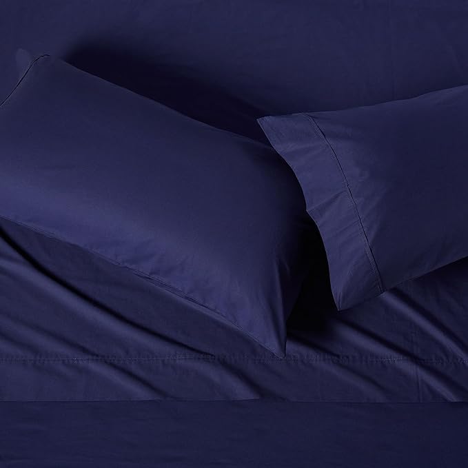 Amazon Basics Organic Cotton Sheet Set with 2-Pieces Pillowcase, Navy Blue, King