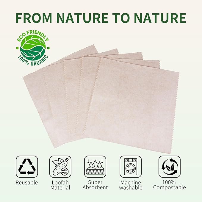 LNTPIP Reusable Dish Cloths, 5-Pack 100% Biodegradable Dish Towels, Suitable for Any Surface & as Napkins, Thickened with Super Absorbency, Oil-Repellent, Easy to Clean & Odor-Free (7.87" * 7.87")