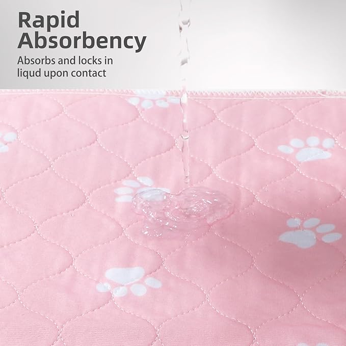 PUPTECK Washable Pee Pads for Dogs - Waterproof Reusable Puppy Potty Training Pads Whelping Mat - Fast Absorption Non-Slip Pet Food Feeding Mat (Pink, 36x72 Inch (Pack of 2))