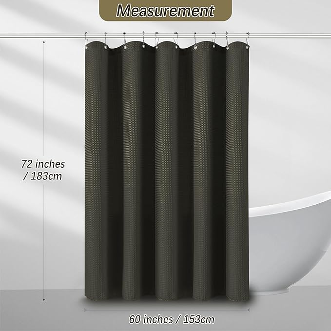 PANGSINNE 60 inch Stall Shower Curtain Brown - 256GSM Waffle Weave Heavy Duty Thick Fabric Shower Curtains for Bathroom, Hotel Quality Spa Luxury Cloth Bath Curtain Set with 10 Hooks, 60Wx72H Brown
