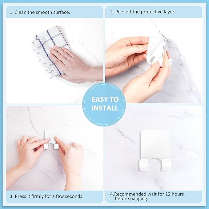 VIS'V Shower Wall Razor Holder, Metal Adhesive Razor Hooks for His and Hers, Waterproof, White, 2 Pcs