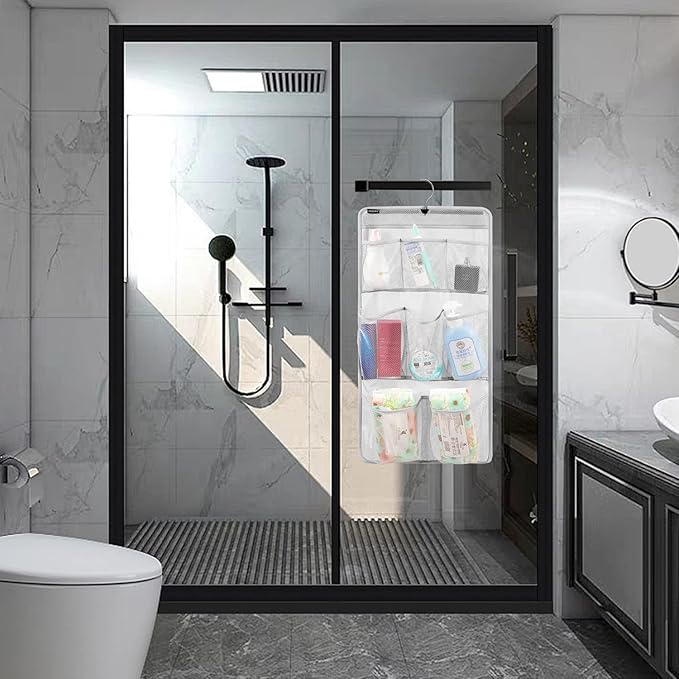 ANZORG Mesh Shower Organizer Hanging Caddy Quick Dry Bathroom Storage for Toiletry Accessories with Rotating Hanger (8 Pockets)