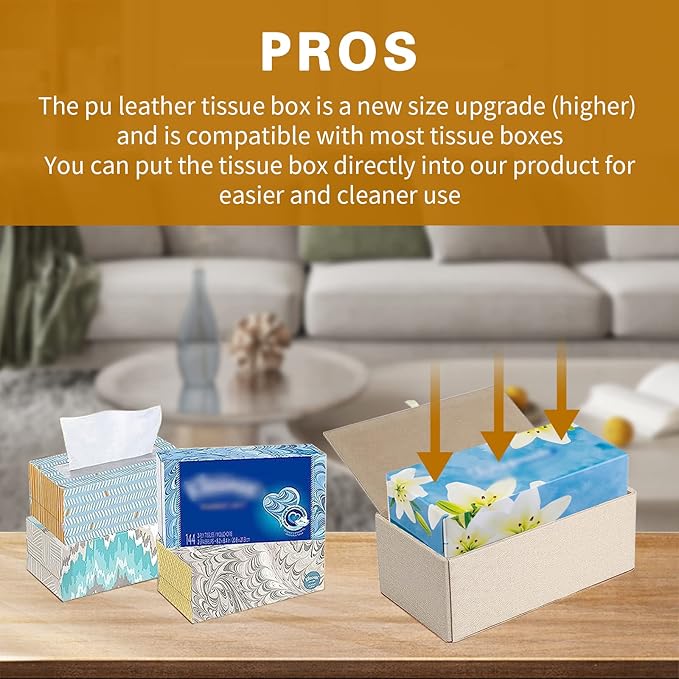 XNONE Tissue Box Cover Rectangle Tissue Box Holder PU Leather Facial Organizer with Magnetic Bottom,Decorative Napkin Caddy for Vanity Dresser Night Stand Table Countertop Home Office Car,Beige