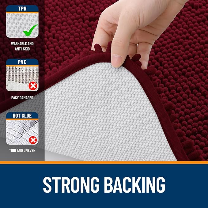 OLANLY Bathroom Rugs 47x17, Extra Soft Absorbent Chenille Bath Rugs, Rubber Backing Quick Dry, Machine Washable Bath Mats for Bathroom Floor, Tub and Shower, Home Decor Accessories, Burgundy