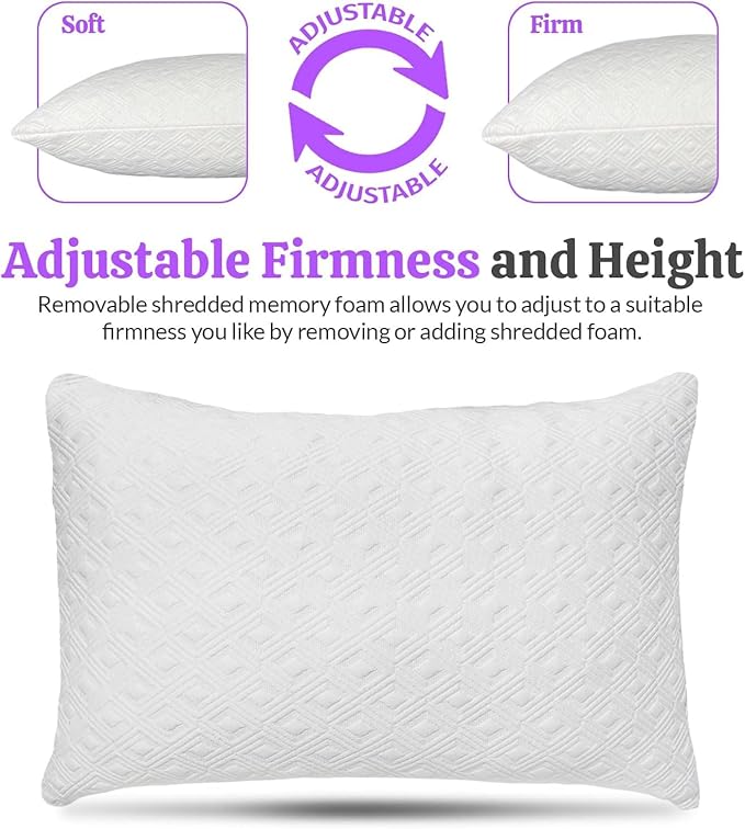 King Size Rayon Derived from Bamboo Pillows, Cooling Shredded Memory Foam Bed Pillows for Sleeping, Adjustable Pillow Sets for Back, Stomach, Side Sleepers, King (Pack of 1)