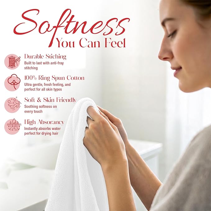 RIVERSIDE 12 Pack Washcloths - 12x12 Inches, 500 GSM, 100% Ring-Spun Cotton - Soft, Absorbent & Durable Face and Body Towels - for Bathroom, Spa, Gym, Makeup Removal & Everyday Use - White