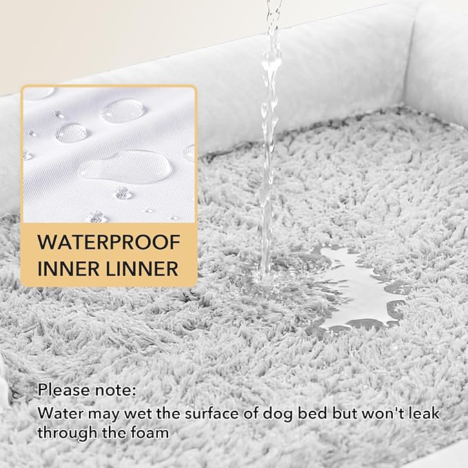 Casa Paw Orthopedic Dog Beds for Large Sized Dogs, Waterproof Egg Crate Foam Medium Dog Couch Beds for Crate 35x22Inch, Washable Pet Beds with Removable Cover and Nonskid Bottom, Grey White
