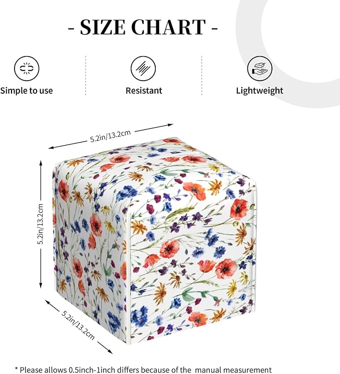 PVC Tissue Box Cover Holder,Watercolor Flower Square Decorative Organizer,5.2"X5.2"X5.2" Tissue Case for Bathroom,Tabletop,Car,Office
