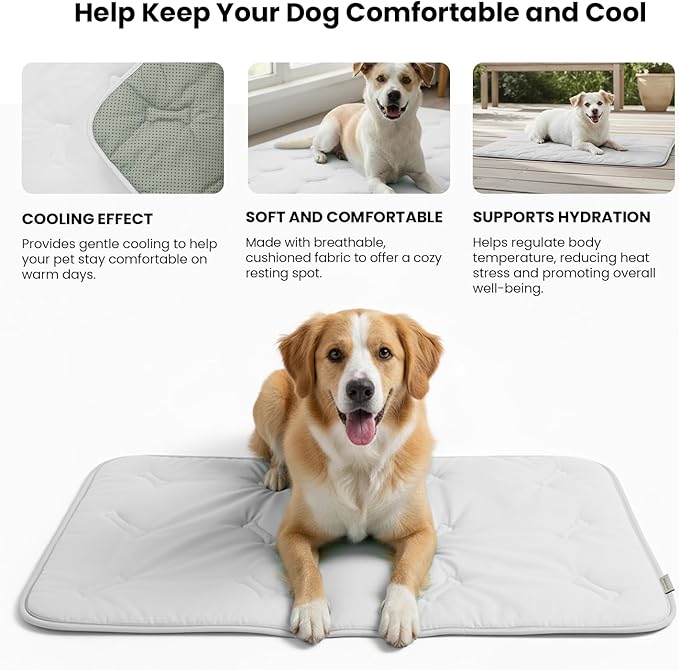DORMORA Cooling Pet Mat – 41x28.5 Dog or Cat Cool & Comfy, Soft Breathable Self-Cooling Pad, Pet-Safe, Durable, Perfect for Hot Weather, Naps, Crates, Cars, Couch, Washable, Take Anywhere, Gray