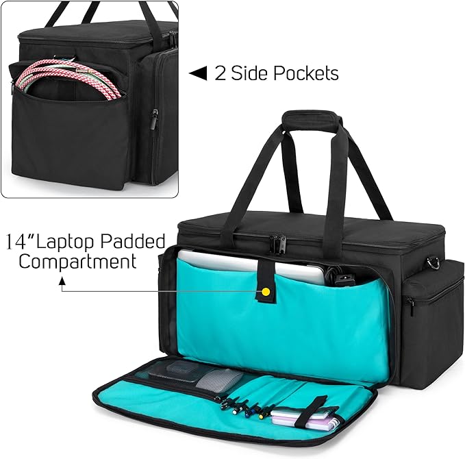 LoDrid Cable File Gig Bag with Detachable Padded Bottom & Dividers, DJ Wire Bag for 14” Laptop, Sound Equipment, DJ Gear, Musician Accessories, Black, Bag Only