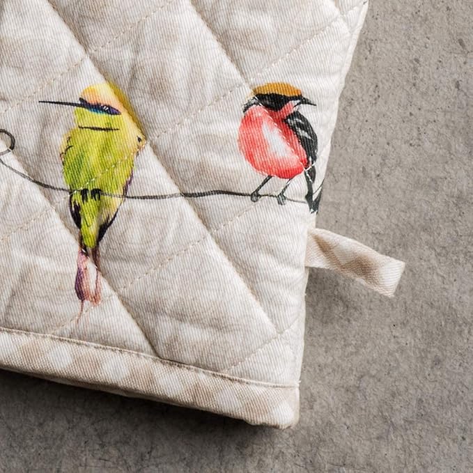 Maison d' Hermine Birdies on Wire Bundle Set 100% Cotton Set of 2 Kitchen Towels (20 Inch by 27.5 Inch) Oven Mitt (7.5 Inch by 13 Inch) and Set of 2 Pot Holders (8 Inch by 8 Inch)
