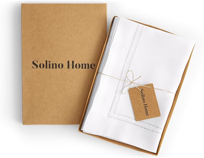 Solino Home White Linen Napkins Set of 4-100% Pure Linen Double Hemstitch Dinner Napkins 20 x 20 Inch for Winter, Valentines, Spring, Easter - Handcrafted and Machine Washable