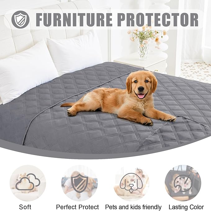 Smiry Waterproof Dog Bed Cover Blanket 40x80, Soft Reversible Pet Blanket, Washable Leakproof Cats Dogs Couch Cover for Sofa, Couch, Furniture, Lattice, Grey/Grey