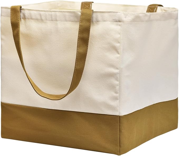 CNaiyunpin Canvas Reusable Grocery Bags Heavy Duty, 8.3 gal Foldable Large Tote Bag with Handles, Holds 60 lbs Canvas Shopping Bags, 1 Pack