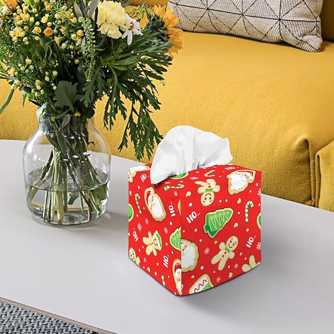 Tissue Box Cover Square Decorative Tissue Box Holder Cute Funny Cube Tissue Case Cover-Xmas Decor Red Tissue Box Cover