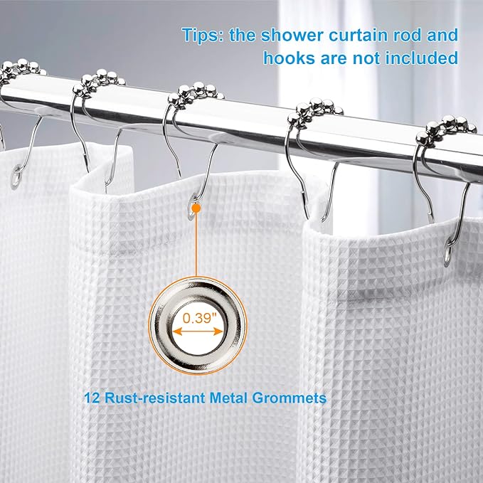 AmazerBath Extra Long Shower Curtain 96 Inches Long, Waffle Shower Curtain White Extra Long, Fabric Shower Curtains for Bathroom, Heavy Duty 240G Waffle Textured, 72x96 Inches