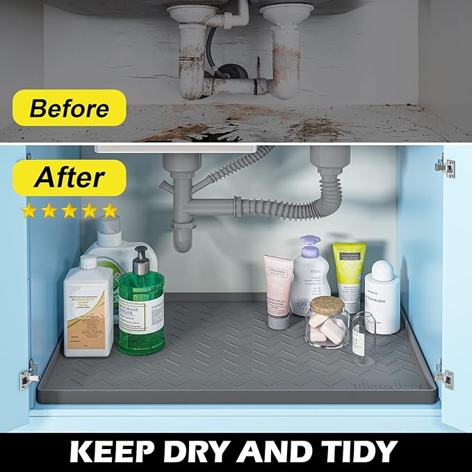 TigeJoy 22" x 19" Under Sink Mats for Kitchen Waterproof, Leak-Proof Silicone Mat Sink Protector and Cabinet Liner, Kitchen Essentials Organizer and Storage, Boot or Shoe Tray, Pet Feeding Mat