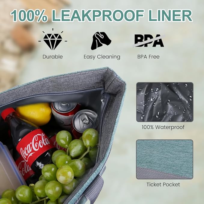 mosago Soft Insulated Cooler Bag for Travel/Beach/Picnic, Waterproof Reusable Grocery Tote Bags for Women/Men, Pizza/Food Delivery Bags to Keep Food Hot/Cold for Commercial Food Transport, Green