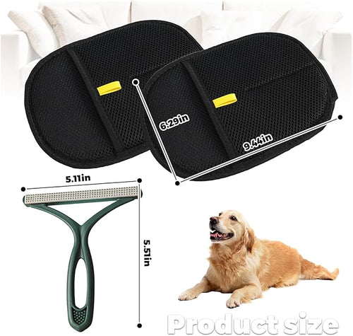 4pcs Pet Hair Remover Glove, Pet Hair Removal Tool, 2025 Electrostatic Pet Hair Removal Gloves for Dogs and Cats,for Pet Hair, for Couch, Clothes, Car, Carpet, Bed, Furniture(Black and pink)