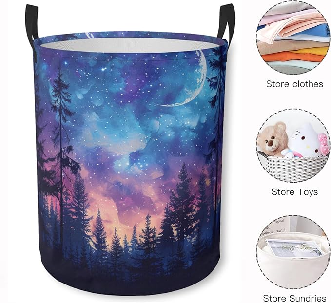Laundry Basket Forest Galaxy Collapsible Laundry Hamper with Handles Clothes Storage Bin for Household Bedroom Bathroom College Dorms