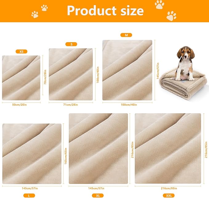 Maidewow Waterproof Dog Blanket Reversible Pet Bed Cover Puppy Fluffy Cream Blankets Leakproof Sofa Couch Cover Cat Pet Blanket for Warm Washable-L