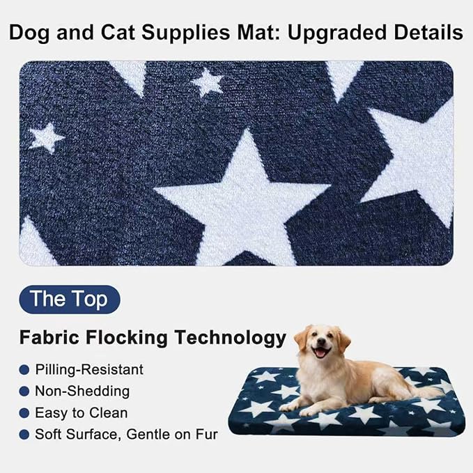 WITTOP Washable Dog Bed Plush Orthopedic Outdoor Crate Mat with Non-Slip Bottom,Luxe Soft Kennel Pad for Pets, Cozy Cage Cushion & Pet Sleeping Mattress Large Sized,Medium,Small Dogs,24 x 18 inch,Blue