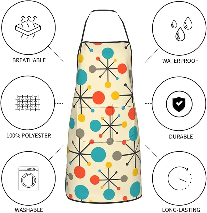 Mid Century Fifties Modern Atomic Retro Colors Oven Mitts and Pot Holders With Apron Set of 5 Silicone Kitchen Mitten and Non-Slip Potholders Apron Set Heat Resistant Oven Gloves Hot Pads Set