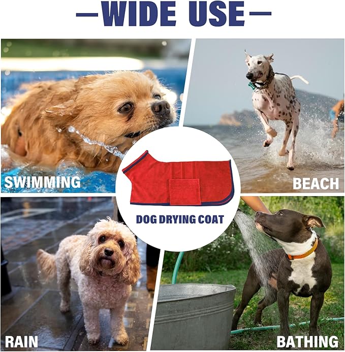 HhiMyOct Dog Drying Coat - Fast Drying Dog Towel Robe - Microfiber Super Absorbent Pet Bathrobe, Adjustable Collar Fast Drying Coat Pet Dog Cat Bath Robe Towel (X-Large, Red)