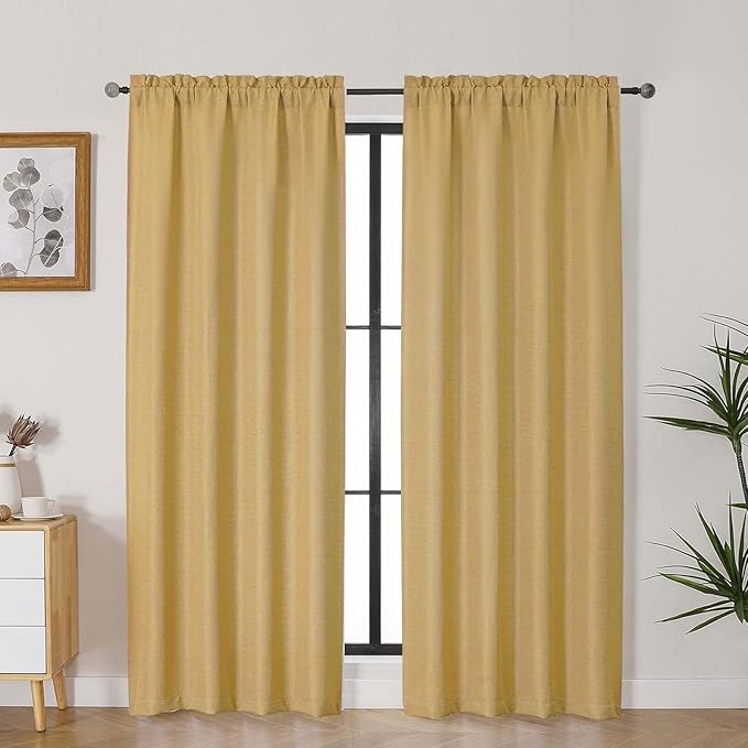 Lecloud Bessie Gold Curtains for Bedroom Decor 78 Inches Long 2 Pcs, Light Filtering Rod Pockets Privacy Farmhouse Curtains for Living Room, Rustic Home Drapes for Dining Room, Each 40" W x 78" L
