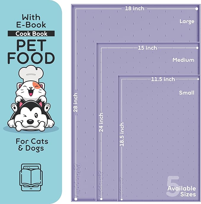 PetHappily Dog Food Mat - Raised Edges Dogs Mat for Food and Water Prevent Spill, Waterproof Cat Food Mats Protect Floors, Easy Clean Dog Bowl Mats for Food and Water, Silicone Pet Food Tray