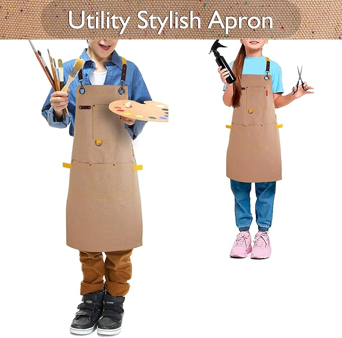 Kids Art Aprons for Painting, Gardening, Cooking, Multiple Pockets, Kids Smock for Boys & Girls, Waterproof (Age6-12)