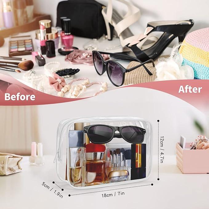 TISRATOK 24 PCS Clear Toiletry Bag for Women Men, Transparent Cosmetic Bag for Travel Makeup Organizer TSA Approved Pouch - White,Medium