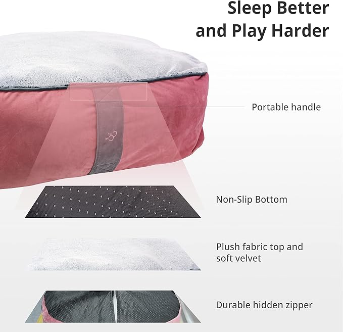 COZY ONE Mia Collection Self-Warming Oval Dog Bed - Ultra-Soft Plush Dream Pet Bed with Removable Velvet Cover - Cozy Dog Beds for Medium Dogs (36x32x10 Inch, Pink) - Made in USA